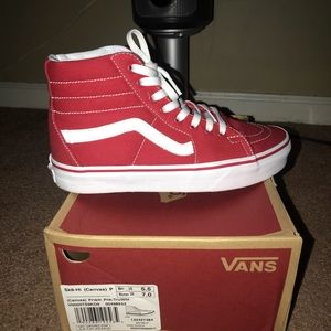 Red and White Hightop Vans